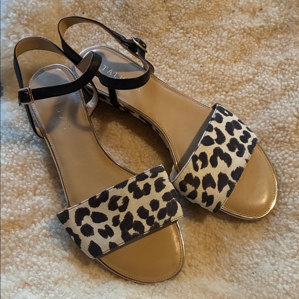 Talbots Leather Leopard Print Sandals